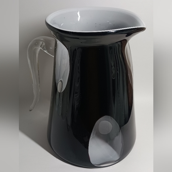 Vintage Murano Art Glass black/white/clear Hand Blown Pitcher Clear Handle - Picture 3 of 9